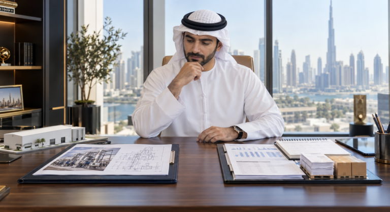 UAE business owner comparing long-term business investment plans with short-term working capital requirements.